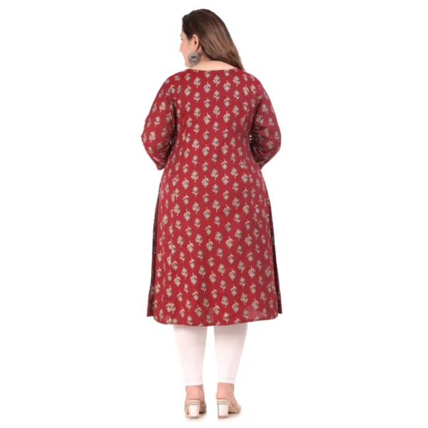 Women's Office wear Floral Printed Capsule Princess Cut Kurti (Maroon) - Image 5