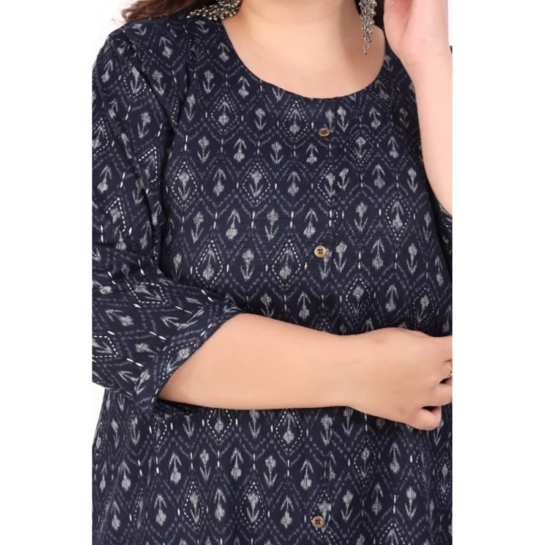 Women's Office wear Floral Printed Capsule A-Line Kurti (Navy Blue) - Image 4