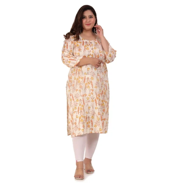 Women's Office wear Floral Printed Capsule Straight Kurti (Orange) - Image 5