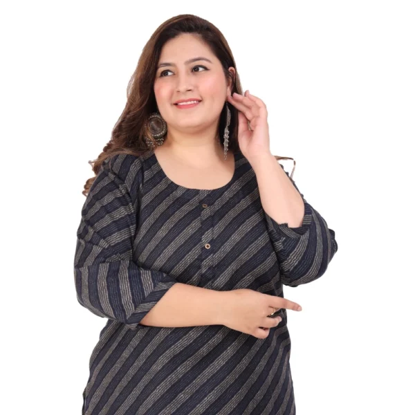 Women's Office wear Stripe Capsule Straight Kurti (Navy Blue) - Image 2