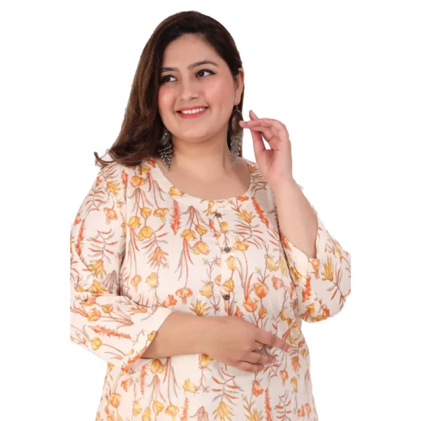 Women's Office wear Floral Printed Capsule Straight Kurti (Orange) - Image 2