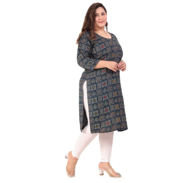 Women's Office wear Designer Printed Capsule Straight Kurti (Dark Green) - Image 7