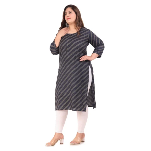 Women's Office wear Stripe Capsule Straight Kurti (Navy Blue) - Image 5