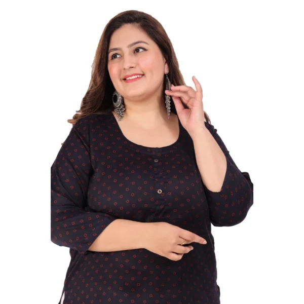 Women's Office wear Bandhni Printed Capsule Straight Kurti (Navy Blue) - Image 2
