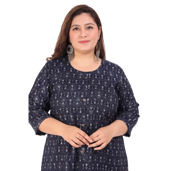 Women's Office wear Floral Printed Capsule A-Line Kurti (Navy Blue) - Image 2
