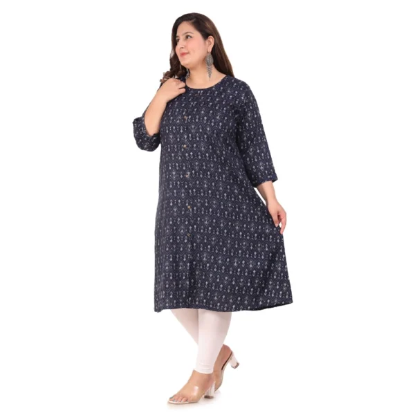 Women's Office wear Floral Printed Capsule A-Line Kurti (Navy Blue) - Image 7