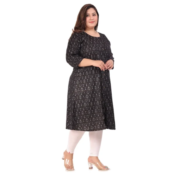 Women's Office wear Floral Printed Capsule A-Line Kurti (Black) - Image 5
