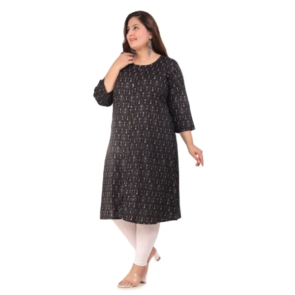 Women's Office wear Floral Printed Capsule A-Line Kurti (Black) - Image 7