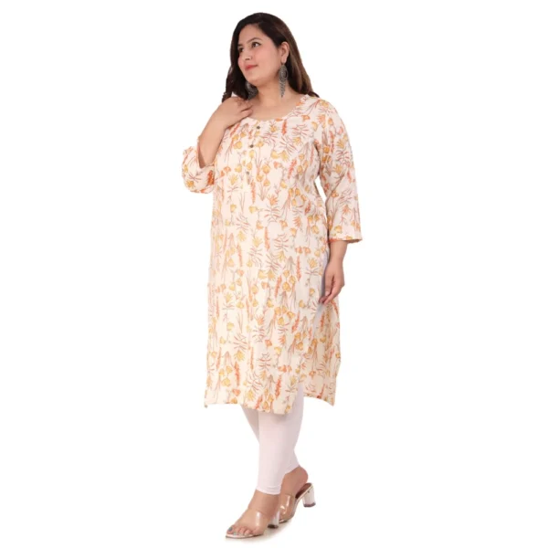 Women's Office wear Floral Printed Capsule Straight Kurti (Orange) - Image 7