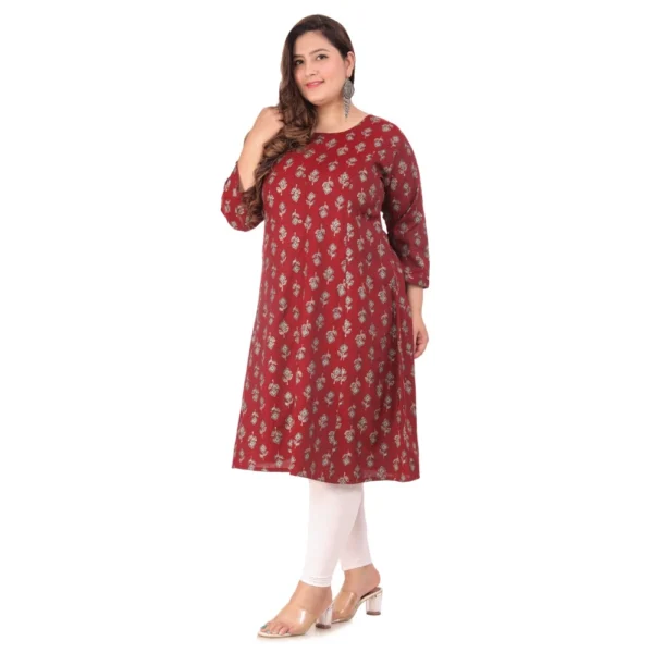 Women's Office wear Floral Printed Capsule Princess Cut Kurti (Maroon) - Image 3