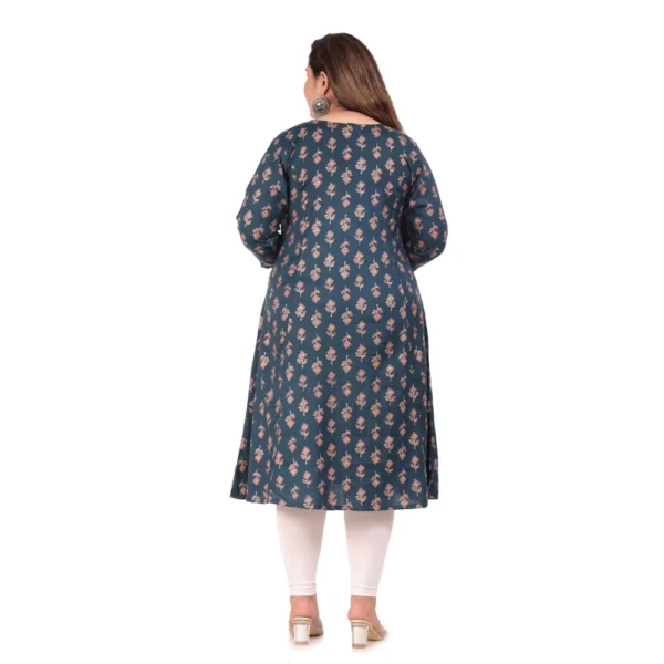 Women's Office wear Floral Printed Capsule Princess Cut Kurti (Green) - Image 4