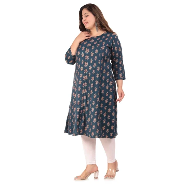 Women's Office wear Floral Printed Capsule Princess Cut Kurti (Green) - Image 5