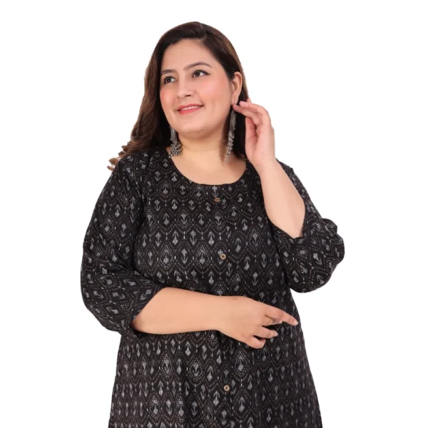 Women's Office wear Floral Printed Capsule A-Line Kurti (Black) - Image 2