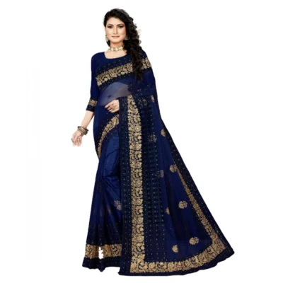 Women's Net Saree With Women>Ethnic Wear>Blouse (Navy Blue, 5-6Mtrs)