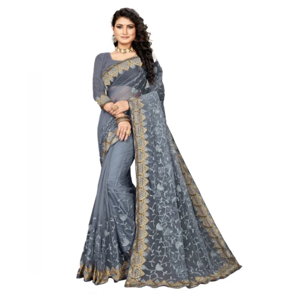 Women's Net Saree With Women>Ethnic Wear>Blouse (Grey, 5-6Mtrs)