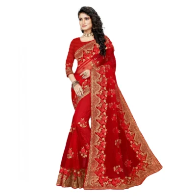Women's Net Saree With Women>Ethnic Wear>Blouse (Red, 5-6Mtrs)