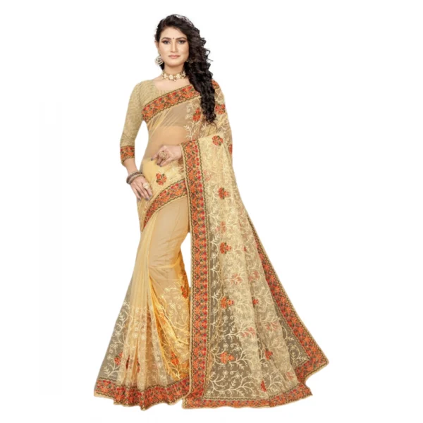 Women's Net Saree With Women>Ethnic Wear>Blouse (Chiku, 5-6Mtrs)