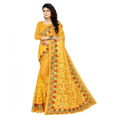 Women's Net Saree With Women>Ethnic Wear>Blouse (Yellow, 5-6Mtrs)