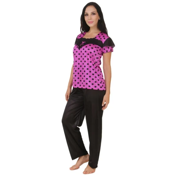 Women's Satin Top And Pyjama Set Mega Sleeve(Color: Sandal, Neck Type: Square Neck) - Image 3