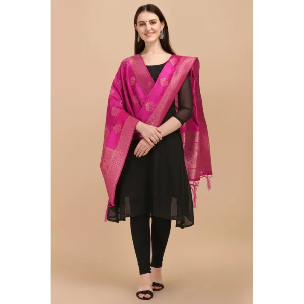 Women's Silk Pure Zari weaving Duppatta (Pink, Length: 2-2.3 Mtrs) - Image 2