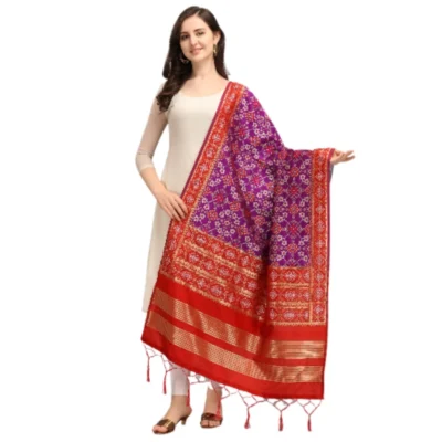 Women's Silk Pure weaving Work Duppatta (Purple, Length: 2-2.3 Mtrs)