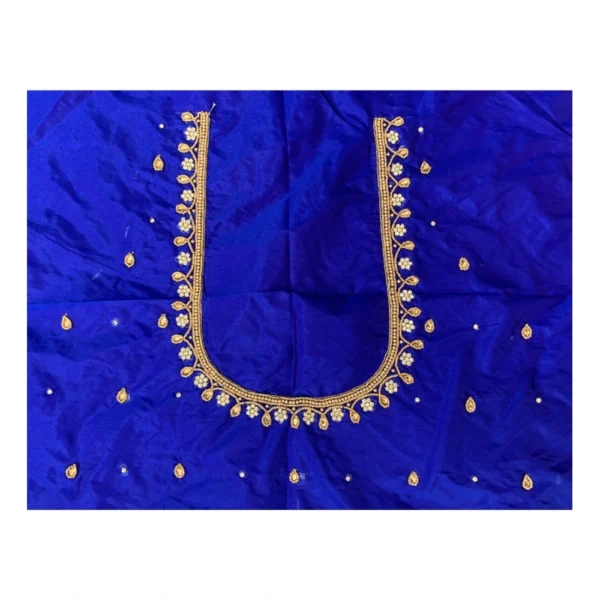 Women's Cotton Silk Self Design Unstitched Blouse Piece (Dark Blue, 80-100 cm) - Image 3