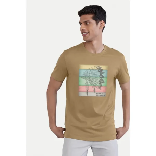 Men's Casual Half sleeve Digital Printed Cotton Crew Neck T-shirt (Sand) - Image 5