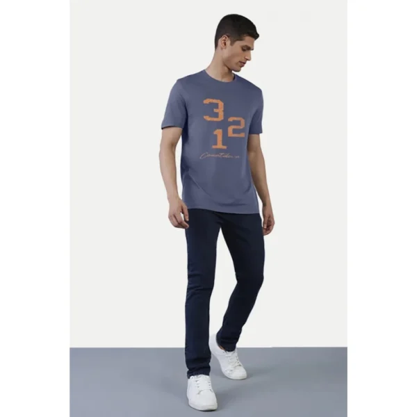 Men's Casual Half sleeve Printed Cotton Crew Neck T-shirt (Blue) - Image 5