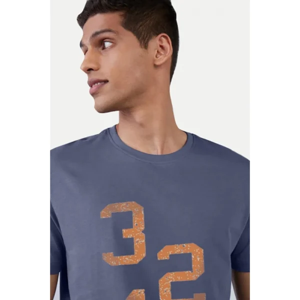 Men's Casual Half sleeve Printed Cotton Crew Neck T-shirt (Blue) - Image 3