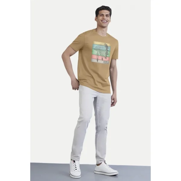 Men's Casual Half sleeve Digital Printed Cotton Crew Neck T-shirt (Sand) - Image 3