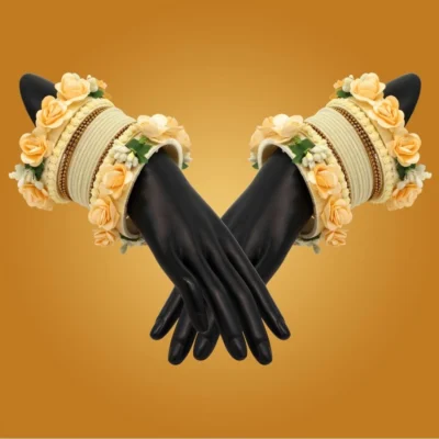 Women's Off White Color Floral Bangles Set: 2.4