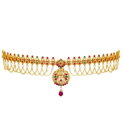 Women's Maroon & Green Color Glass Stone Kamarband Adjustable Chain