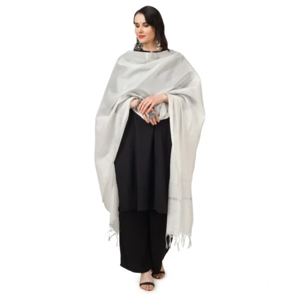 Women's Chanderi Solid Dupatta (White, Length: 2.25 to 2.50 Mtr) - Image 2