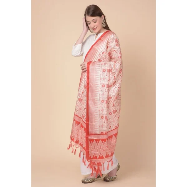 Women's Art Silk Printed Dupatta (Orange, Length: 2.25 to 2.50 Mtr) - Image 3