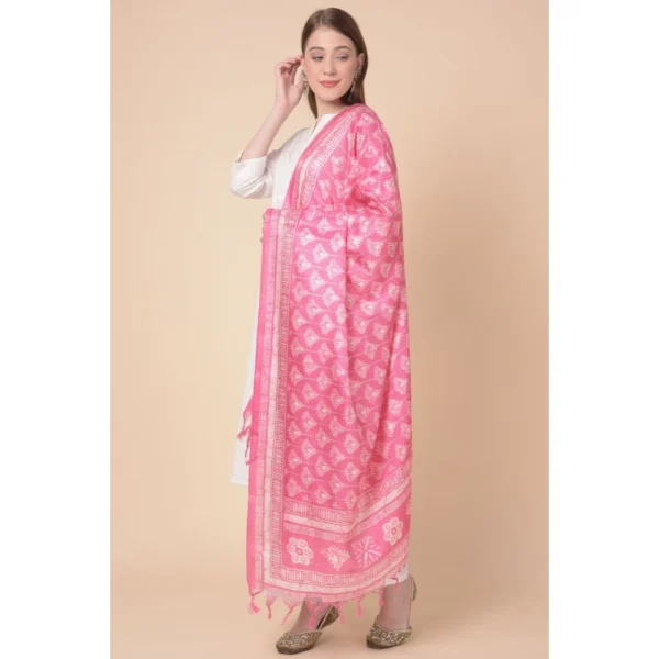 Women's Art Silk Printed Dupatta (Pink, Length: 2.25 to 2.50 Mtr) - Image 3