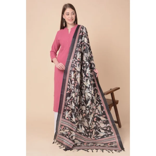 Women's Art Silk Printed Dupatta (Black, Length: 2.25 to 2.50 Mtr) - Image 3