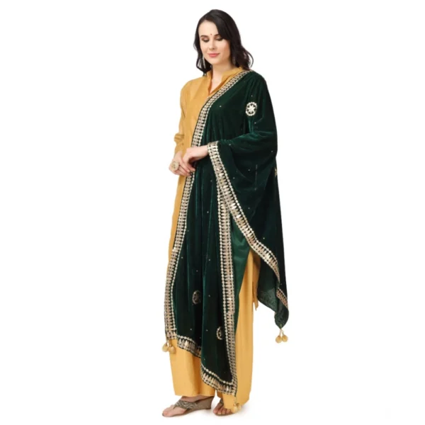 Women's Velvet Gotta Patti Dupatta (Green, Length: 2.25 to 2.50 Mtr) - Image 4