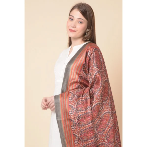 Women's Art Silk Printed Dupatta (Orange, Length: 2.25 to 2.50 Mtr) - Image 3