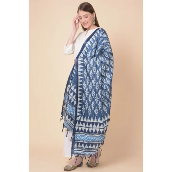 Women's Art Silk Printed Dupatta (Blue, Length: 2.25 to 2.50 Mtr) - Image 4