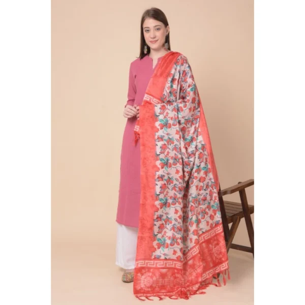 Women's Art Silk Printed Dupatta (Red, Length: 2.25 to 2.50 Mtr) - Image 2