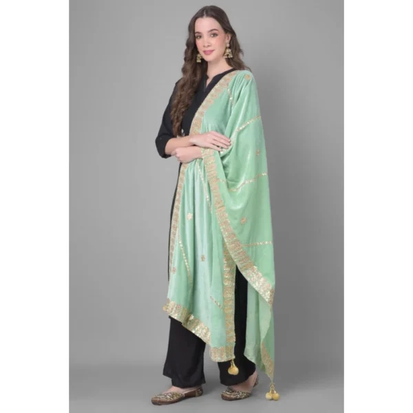 Women's Velvet Gotta Patti Dupatta (Sea Green, Length: 2.25 to 2.50 Mtr) - Image 2