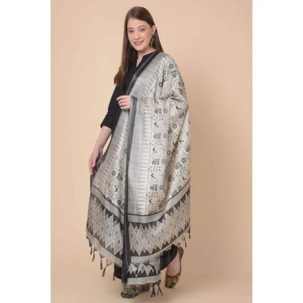 Women's Art Silk Printed Dupatta (Black, Length: 2.25 to 2.50 Mtr) - Image 2