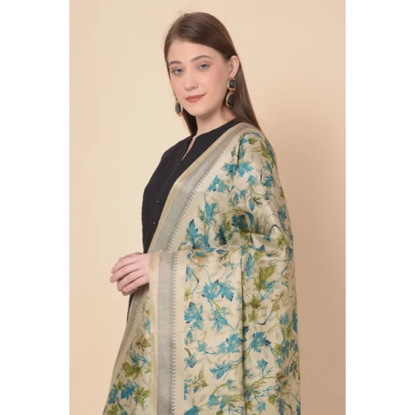 Women's Art Silk Printed Dupatta (Gold, Length: 2.25 to 2.50 Mtr) - Image 2