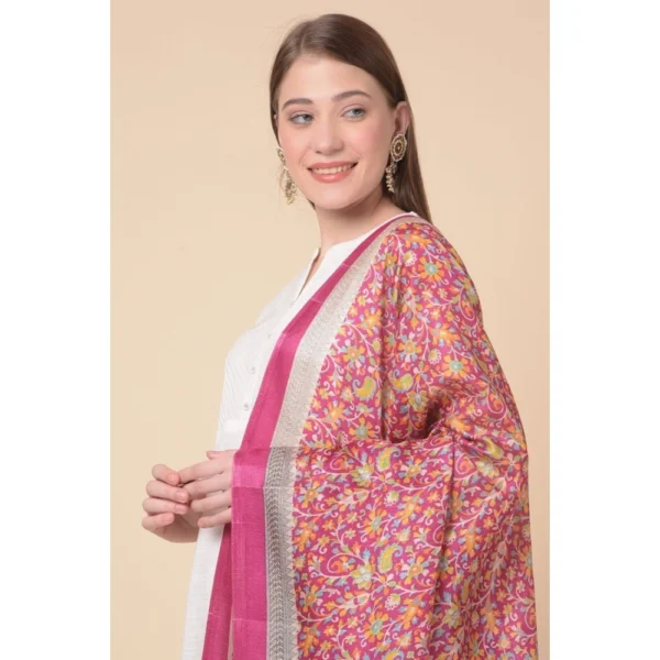 Women's Art Silk Printed Dupatta (Pink, Length: 2.25 to 2.50 Mtr) - Image 3