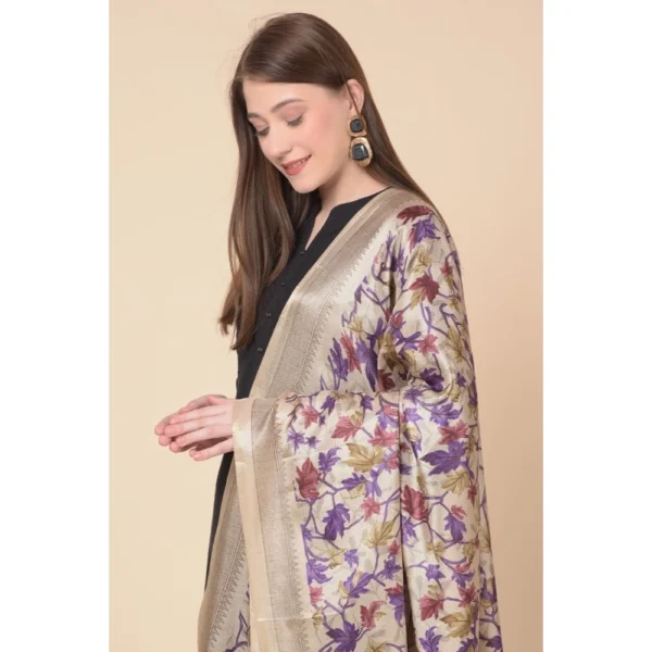 Women's Art Silk Printed Dupatta (Gold, Length: 2.25 to 2.50 Mtr) - Image 2