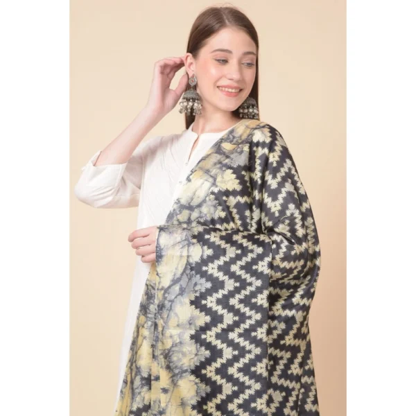 Women's Art Silk Printed Dupatta (Black, Length: 2.25 to 2.50 Mtr) - Image 3
