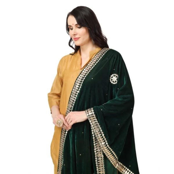Women's Velvet Gotta Patti Dupatta (Green, Length: 2.25 to 2.50 Mtr) - Image 5