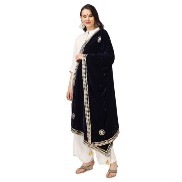 Women's Velvet Gotta Patti Dupatta (Blue, Length: 2.25 to 2.50 Mtr) - Image 5