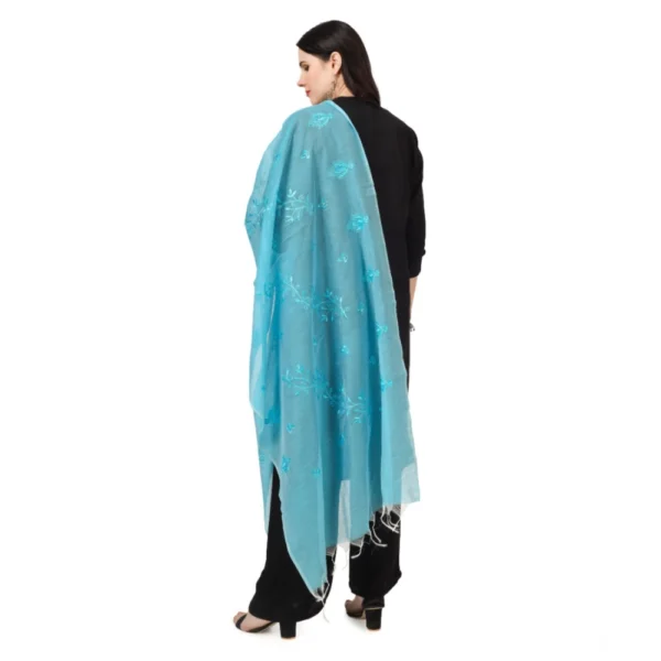 Women's Cotton Embroidered Dupatta (Aqua Blue, Length: 2.25 to 2.50 Mtr) - Image 3