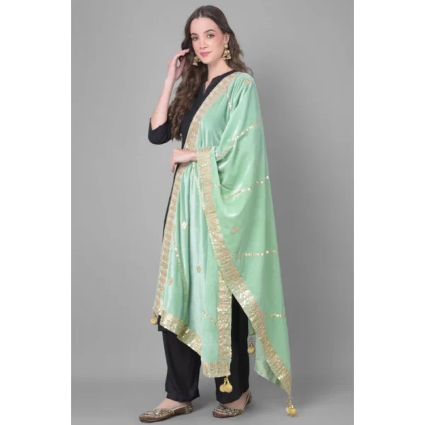 Women's Velvet Gotta Patti Dupatta (Sea Green, Length: 2.25 to 2.50 Mtr) - Image 3